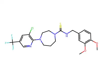 (((3,4-dimethoxyphenyl)methyl)amino)(4-(3-chloro-5-(trifluoromethyl)(2-pyridyl))(1,4-diazaperhydroepinyl))methane-1-thione structure
