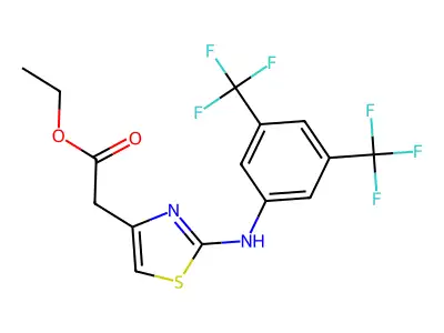 Ethyl 2-(4-((3,5-bis(trifluoromethyl)phenyl)amino)-3,5-thiazolyl)acetate structure