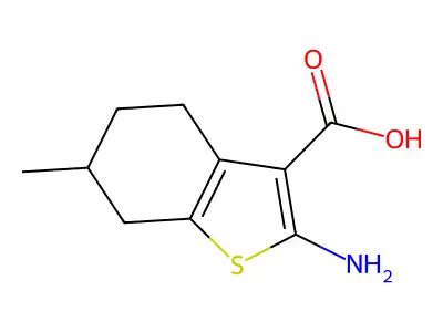 2-Amino-6-methyl-4,5,6,7-tetrahydro-1-benzothiophene-3-carboxylic acid structure