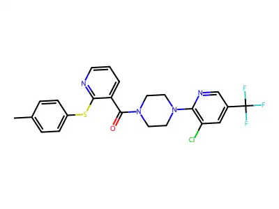 [4-[3-chloro-5-(trifluoromethyl)pyridin-2-yl]piperazin-1-yl]-[2-(4-methylphenyl)sulfanylpyridin-3-yl]methanone structure