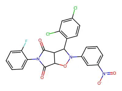 3-(2,4-dichlorophenyl)-5-(2-fluorophenyl)-2-(3-nitrophenyl)dihydro-2H-pyrrolo[3,4-d][1,2]oxazole-4,6(3H,5H)-dione structure