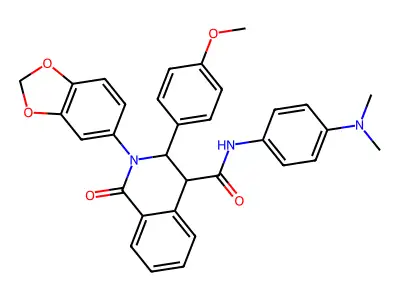 (2-benzo[d]1,3-dioxolen-5-yl-3-(4-methoxyphenyl)-1-oxo(4-2,3,4-trihydroisoquinolyl))-N-(4-(dimethylamino)phenyl)formamide structure