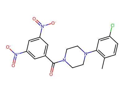 3,5-Dinitrophenyl 4-(5-chloro-2-methylphenyl)piperazinyl ketone structure