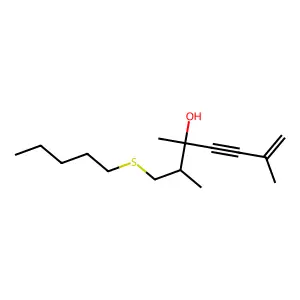 2,3,6-Trimethyl-1-(pentylsulfanyl)hept-6-en-4-yn-3-ol structure