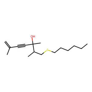 1-(Hexylsulfanyl)-2,3,6-trimethylhept-6-en-4-yn-3-ol structure