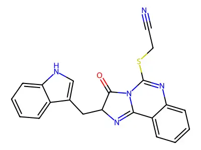 2-({2-[(1H-indol-3-yl)methyl]-3-oxo-2H,3H-imidazo[1,2-c]quinazolin-5-yl}sulfanyl)acetonitrile structure