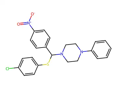 1-[(4-Chlorophenyl)sulfanyl-(4-nitrophenyl)methyl]-4-phenylpiperazine structure