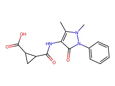 2-[(1,5-dimethyl-3-oxo-2-phenyl-2,3-dihydro-1H-pyrazol-4-yl)carbamoyl]cyclopropane-1-carboxylic acid structure