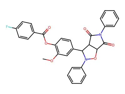 4-(4,6-dioxo-2,5-diphenylhexahydro-2H-pyrrolo[3,4-d][1,2]oxazol-3-yl)-2-methoxyphenyl 4-fluorobenzoate structure