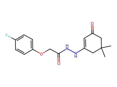 N'-(5,5-dimethyl-3-oxocyclohexen-1-yl)-2-(4-fluorophenoxy)acetohydrazide structure