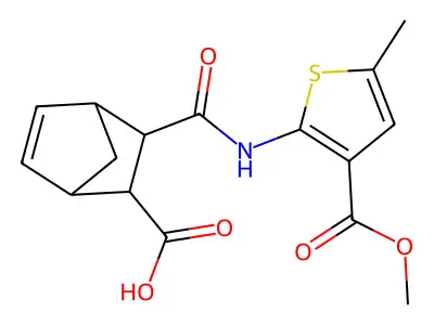 3-{[3-(methoxycarbonyl)-5-methylthiophen-2-yl]carbamoyl}bicyclo[2.2.1]hept-5-ene-2-carboxylic acid structure