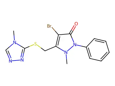 4-BROMO-2-METHYL-3-((5-METHYL(2,3,5-TRIAZOLYLTHIO))METHYL)-1-PHENYL-3-PYRAZOLIN-5-ONE structure