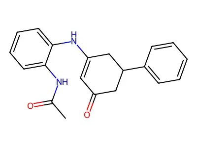 N-[2-[(3-oxo-5-phenylcyclohexen-1-yl)amino]phenyl]acetamide structure