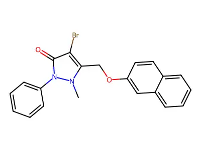 4-Bromo-2-methyl-3-(2-naphthyloxymethyl)-1-phenyl-3-pyrazolin-5-one structure