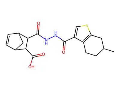 3-({2-[(6-methyl-4,5,6,7-tetrahydro-1-benzothiophen-3-yl)carbonyl]hydrazinyl}carbonyl)bicyclo[2.2.1]hept-5-ene-2-carboxylic acid structure