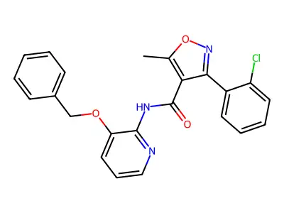 3-(2-chlorophenyl)-5-methyl-N-(3-phenylmethoxypyridin-2-yl)-1,2-oxazole-4-carboxamide structure