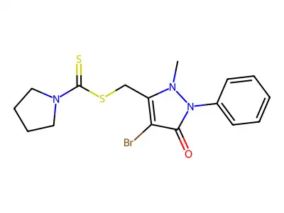 (4-Bromo-2-methyl-5-oxo-1-phenylpyrazol-3-yl)methyl pyrrolidine-1-carbodithioate structure