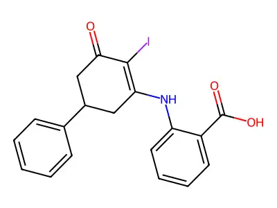 2-((2-Iodo-3-oxo-5-phenylcyclohex-1-enyl)amino)benzoic acid structure