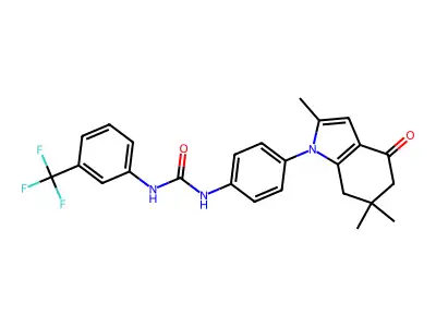 1-[3-(trifluoromethyl)phenyl]-3-[4-(2,6,6-trimethyl-4-oxo-5,7-dihydroindol-1-yl)phenyl]urea structure