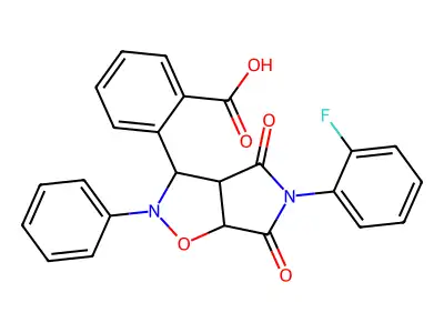 2-[5-(2-fluorophenyl)-4,6-dioxo-2-phenylhexahydro-2H-pyrrolo[3,4-d][1,2]oxazol-3-yl]benzoic acid structure