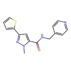1-methyl-N-(pyridin-4-ylmethyl)-3-(thiophen-2-yl)-1H-pyrazole-5-carboxamide structure