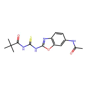 N-[(6-acetamido-1,3-benzoxazol-2-yl)carbamothioyl]-2,2-dimethylpropanamide structure