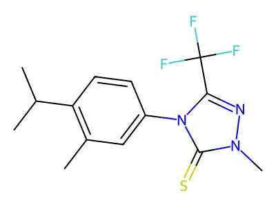 2-methyl-4-(3-methyl-4-propan-2-ylphenyl)-5-(trifluoromethyl)-1,2,4-triazole-3-thione structure