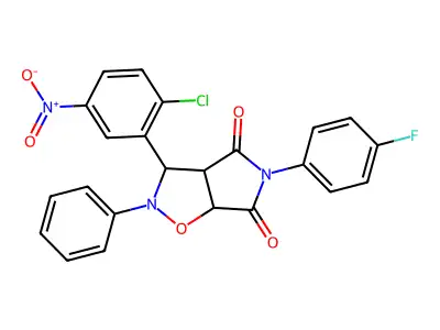 3-(2-chloro-5-nitrophenyl)-5-(4-fluorophenyl)-2-phenyldihydro-2H-pyrrolo[3,4-d][1,2]oxazole-4,6(3H,5H)-dione structure