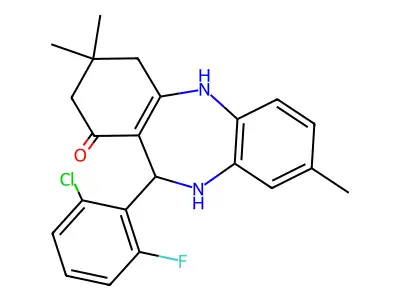 6-(2-chloro-6-fluorophenyl)-3,9,9-trimethyl-6,8,10,11-tetrahydro-5H-benzo[b][1,4]benzodiazepin-7-one structure