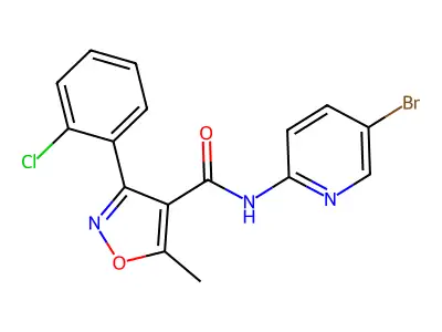 N-(5-bromopyridin-2-yl)-3-(2-chlorophenyl)-5-methyl-1,2-oxazole-4-carboxamide structure