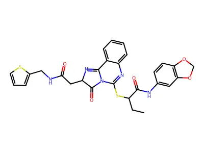 N-(2H-1,3-benzodioxol-5-yl)-2-{[3-oxo-2-({[(thiophen-2-yl)methyl]carbamoyl}methyl)-2H,3H-imidazo[1,2-c]quinazolin-5-yl]sulfanyl}butanamide structure
