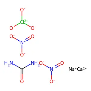 Chloric acid, sodium salt, mixt. with calcium dinitrate and urea structure