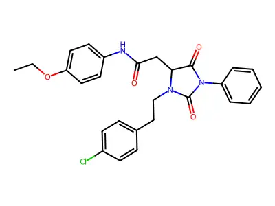 2-[3-[2-(4-chlorophenyl)ethyl]-2,5-dioxo-1-phenylimidazolidin-4-yl]-N-(4-ethoxyphenyl)acetamide structure
