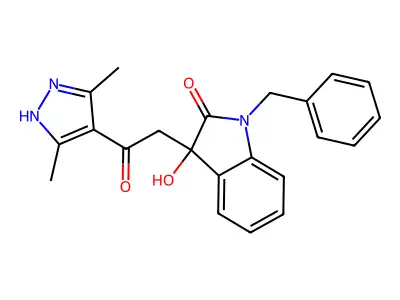 1-benzyl-3-[2-(3,5-dimethyl-1H-pyrazol-4-yl)-2-oxoethyl]-3-hydroxyindol-2-one structure