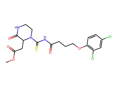 methyl 2-[1-[4-(2,4-dichlorophenoxy)butanoylcarbamothioyl]-3-oxopiperazin-2-yl]acetate structure