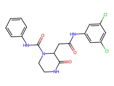 2-{2-[(3,5-dichlorophenyl)amino]-2-oxoethyl}-3-oxo-N-phenylpiperazine-1-carboxamide structure