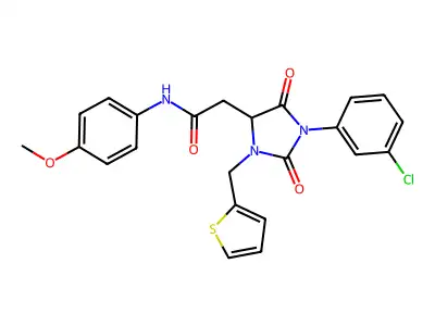 2-[1-(3-chlorophenyl)-2,5-dioxo-3-(thiophen-2-ylmethyl)imidazolidin-4-yl]-N-(4-methoxyphenyl)acetamide structure