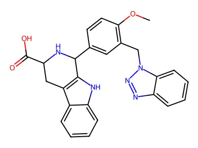 1-[3-(1H-benzotriazol-1-ylmethyl)-4-methoxyphenyl]-2,3,4,9-tetrahydro-1H-beta-carboline-3-carboxylic acid structure