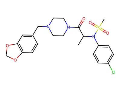 N-[1-[4-(1,3-benzodioxol-5-ylmethyl)piperazin-1-yl]-1-oxopropan-2-yl]-N-(4-chlorophenyl)methanesulfonamide structure