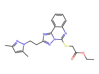 ethyl 2-[[2-[2-(3,5-dimethylpyrazol-1-yl)ethyl]-[1,2,4]triazolo[1,5-c]quinazolin-5-yl]sulfanyl]acetate structure