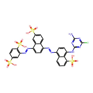 2-((4-((4-((4-Amino-6-chloro-1,3,5-triazin-2-yl)amino)-5-sulfo-1-naphthyl)diazenyl)-7-sulfo-1-naphthyl)diazenyl)-1,4-benzenedisulfonic acid structure