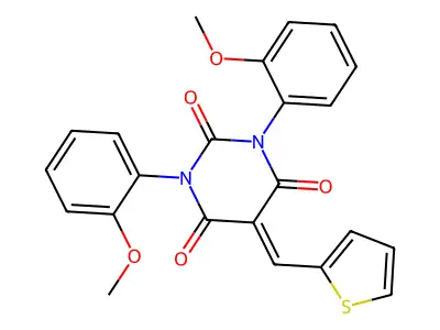 1,3-Bis(2-methoxyphenyl)-5-(thiophen-2-ylmethylidene)-1,3-diazinane-2,4,6-trione structure