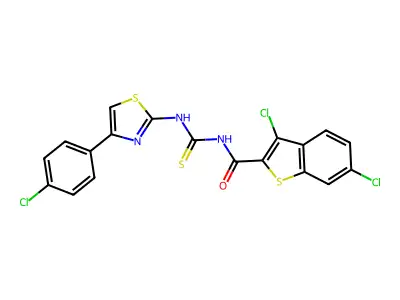 3,6-Dichloro-N-[[[4-(4-chlorophenyl)-2-thiazolyl]amino]thioxomethyl]benzo[b]thiophene-2-carboxamide structure