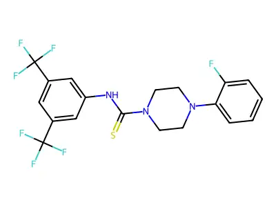 N-[3,5-bis(trifluoromethyl)phenyl]-4-(2-fluorophenyl)piperazine-1-carbothioamide structure