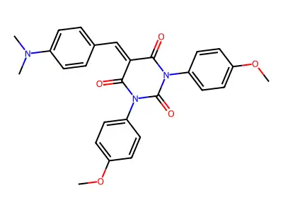 1,3-bis(4-methoxyphenyl)-5-((4-(dimethylamino)phenyl)methylene)-1,3-diazaperhydroine-2,4,6-trione structure