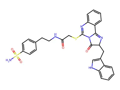 2-({2-[(1H-indol-3-yl)methyl]-3-oxo-2H,3H-imidazo[1,2-c]quinazolin-5-yl}sulfanyl)-N-[2-(4-sulfamoylphenyl)ethyl]acetamide structure