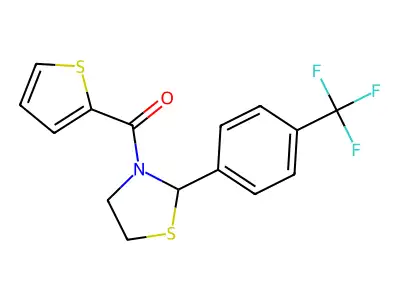 Thiophen-2-yl-[2-[4-(trifluoromethyl)phenyl]-1,3-thiazolidin-3-yl]methanone structure