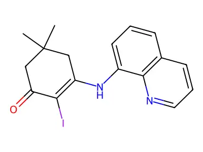 2-Iodo-5,5-dimethyl-3-(8-quinolinylamino)-2-cyclohexen-1-one structure