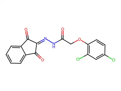 2-(2,4-dichlorophenoxy)-N-[(1,3-dioxoinden-2-ylidene)amino]acetamide structure