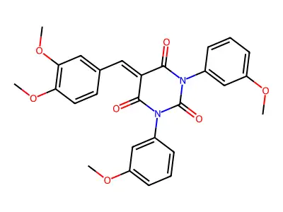 5-[(3,4-dimethoxyphenyl)methylidene]-1,3-bis(3-methoxyphenyl)-1,3-diazinane-2,4,6-trione structure
